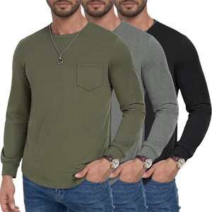 T-shirts pour hommes tendance à manches longues, design personnalisé, 100% coton, écologiques, séchage rapide, avec poche avant. - Product Image 1