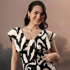 Vestido Midi Holgado de Algodón Estampado para Mujer, Formal, Ecológico, de Georgette, Cuello en V, Sin Mangas, con Encaje, para Uso Diario de Verano - Product Image 1