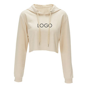 Nouvel arrivage : Sweat à capuche court en coton uni pour femme, idéal pour l'entraînement et la gym, à manches longues - Product Image 5