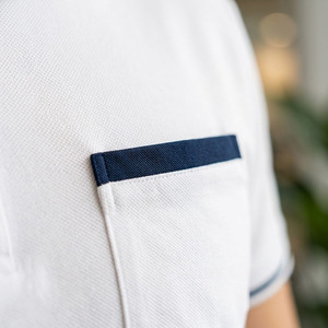 <b>White</b> Short Sleeve Uniform Shirt with Navy <b>Trousers</b> Breathable Cotton Seamless Fusing Needle Detection for Adults Unisex - Product Image 6