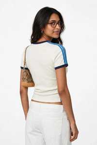 T-shirt Ringer à manches courtes crème pour femme avec rayures bleues et imprimé Mon Cherie 08 - Product Image 2