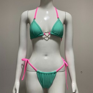 High quality poly spandex <b>bikini</b> <b>set</b> bright green pink tropical print <b>triangle</b> style tie side sublimation logo Women <b>Bikinis</b> <b>Set</b> - Product Image 6