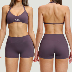 Women Mid Waist Leggings Solid Eco-Friendly Breathable Yoga Set Push Sports Bra Front Logo Workout Fitness Clothing 2-Piece Set - Product Image 1