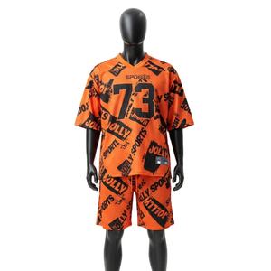 Ensemble short et maillot de football pour homme, 150 GSM, polyester léger, maille orange, sublimation intégrale, logo personnalisé - Product Image 1