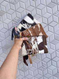 Portefeuille pochette à bracelet en cuir de vachette marron pour femmes de style occidental avec patchs élégants - Product Image 5