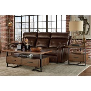 Tavolino da Caffè Contemporaneo in Metallo Nero con Finitura Rustica, Struttura Unica in Legno di Noce e 1 Cassetto, Accessorio per Soggiorno - Product Image 6