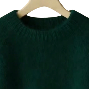Suéter de punto verde oscuro para mujer, cuello redondo, manga larga, informal, suave, cálido, holgado, con puños y bajo acanalados, liso, top de invierno - Product Image 5