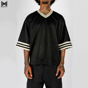 Maillot de hockey en gros, T-shirt en maille surdimensionné et court, unisexe, streetwear, maillot de sport personnalisé OEM - Product Image 6