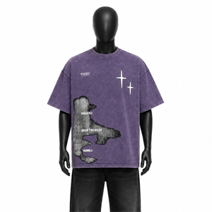 Heavyweight Cotton Acid Wash Streetwear T Shirt Vintage Oversized Graphic <b>Tee</b> Men Hip Hop Retro Drop Shoulder Purple Custom Top - Product Image 1