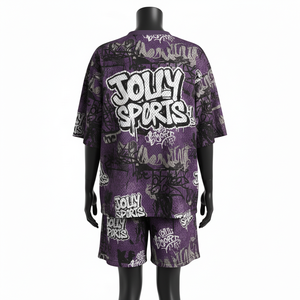 Ensemble de shorts en jersey mesh premium pour femmes, respirant, polyester, violet, noir, impression par sublimation, logo personnalisé, ensembles pour femmes, 100% coton - Product Image 2