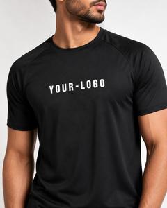 Custom Men's Black Knitted Polyester T-Shirt O-Neck Short Sleeve <b>Raglan</b> Regular Fit Eco-Friendly Breathable Quick Dry Sporty - Product Image 4