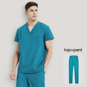 Custom Medical Scrubs Set Navy Blue V-<b>Neck</b> Short Sleeve <b>Top</b> Elastic Waist Pants Nursing Hospital Doctor Uniform <b>Mock</b> - Product Image 5