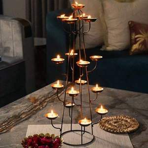 Indian Craft Multiple-Arm Matte Black Powder Coat Metal <b>Candle</b> Holder for Home Decor Festivals Diwali Christmas Ramadan - Product Image 5