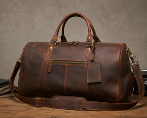 Vintage Leather Weekender Bag Large Capacity Overnight Travel Duffel Bag Gym Sports Bag with Zipper - Product Image 1