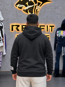 Sweat à capuche zippé noir oversize pour homme, brodé, patchwork, streetwear, strass, coupe classique, style automne - Product Image 6
