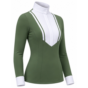 Haut d'équitation de luxe pour femme, à manches longues, avec col plissé, coupe ajustée, en nylon, color block, tricoté, pour le sport - Product Image 1
