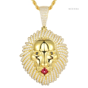 Colgante de León de Plata de Ley 925 Chapado en Oro con Moissanita - Colgante Hip Hop con Moissanita VVS de Color D Engastada a Mano, 100% Hecho a Mano de Lujo - Product Image 5
