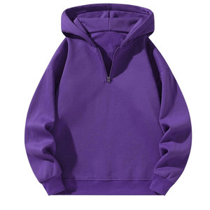 Sudadera con Capucha Unisex Morada con Cierre de Cremallera, Color Sólido, Corte Holgado, Manga Regular, Tejido de Felpa Francesa, Sudaderas Personalizadas - Product Image 6