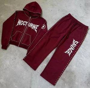 Ensemble survêtement streetwear OEM personnalisé, hiver, numérique, oversize, avec strass, respirant, à fermeture éclair, sweat à capuche et pantalon de survêtement, marque privée - Product Image 1