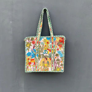 Bolso Tote de Algodón Acolchado Hecho a Mano para Mujer, con Cierre, Ligero, Duradero, Espacioso, Ecológico, para Playa, Verano, Compras y Viajes - Product Image 1