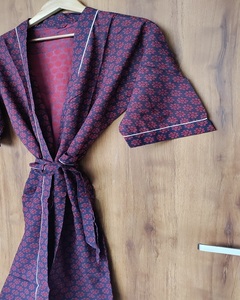 Kimono de Algodón de Longitud Media con Estampado Floral Hecho a Mano, Transpirable, de Manga Larga, Ropa de Dormir, Pareo Étnico para Mujer - Product Image 4