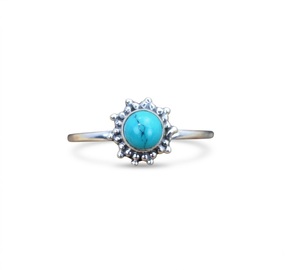 Anillo de Plata de Ley 925 con Turquesa Azul Natural, Diseño de Flor Redonda, Joyería Elegante Hecha a Mano, Piedra de Nacimiento de Diciembre - Product Image 1