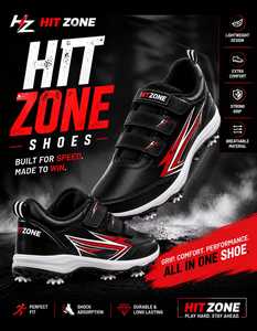 รองเท้าคริกเก็ตแบบมีปุ่มยาง HIT ZONE คุณภาพพรีเมียม น้ำหนักเบา เหมาะสำหรับการแข่งขันและฝึกซ้อม ดีไซน์ยึดเกาะพื้นได้ดีเยี่ยม - Product Image 1