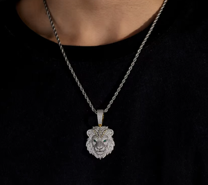 Pendentif Tête de Lion en Moissanite, Argent 925, Chaîne Cubaine, Micro-Incrustation, Coupe Ronde Brillante, Unisexe, Style Hip-Hop, pour Bijoux de Fête Certifiés - Product Image 3