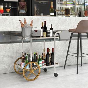 Carrello Bar Premium a 2 Ripiani in Vetro Temperato con 2 Grandi Ruote in Alluminio e 2 Rotelle Girevoli - Product Image 6