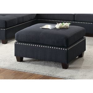 Set Divano Sezionale a 3 Pezzi in Polifibra Nera con Chaise Longue Reversibile, Pouf e Cuscini per Soggiorno - Product Image 3