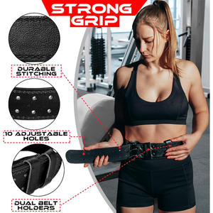 Cinturón de Levantamiento de Pesas Acolchado de Cuero Genuino de 4 Pulgadas, Cinturón de Compresión para Entrenamiento de Gimnasio, Peso Muerto y Fitness - Product Image 5