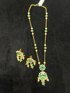 TISHYA DIAMOND Ethnic Flower Shape Gold Plated Copper Alloy Necklace Earring <b>Set</b> Imitation <b>Pearl</b> Certified Women's Jewelry - Product Image 3