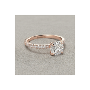 Anillo de Compromiso con Diamante Cultivado en Laboratorio, Oro Rosa de 14K, Corte Redondo, Corona con Pavé Pequeño, Anillo Solitario, Fabricante de Joyería Personalizada - Product Image 1