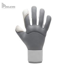 OEM Custom Two-Tone White Grey Goalkeeper <b>Gloves</b> 4mm Contact Latex Palm Seamless Neoprene Body Wrapped Thumb Elastic Wrist Strap - Product Image 3