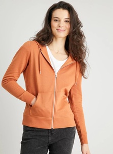 Sweat-shirt à capuche entièrement zippé pour femme, imprimé orange, coupe classique, en coton tricoté, pour l'hiver, avec poches avant, directement de l'usine - Product Image 5