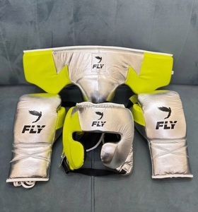 Fly Boxing <b>Gloves</b> Head Guard Groin Guard Genuine Leather Lace-Up Custom Logo Silver Yellow Lightweight Breathable Sparring Gear - Product Image 1