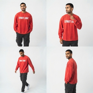 Men's Long Sleeve T-Shirts Casual 100% Cotton Long Sleeve Crew Neck Printed Heavyweight 280GSM Streetwear Tee Men - Product Image 5