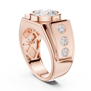 Anillo de declaración clásico para hombre de oro rosa de 14K con diamante cultivado en laboratorio, diseño de corona cuadrada con halo imperial. - Product Image 2