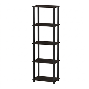 Étagère de rangement ouverte multi-usages moderne 1952 à 5 niveaux, en bois, bibliothèque étroite, organisateur en forme de tour, Wengé Espresso Foncé - Product Image 3
