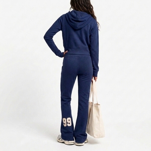Women's Heavyweight Polyester/Cotton Blend Two Piece Sweat Set Zip <b>Hoodie</b> <b>Fleece</b> Windproof Breathable Quick Dry Drawstring - Product Image 2