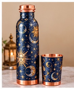 Tropical Leaf Printed Copper <b>Water</b> <b>Bottle</b> Leak Proof with Cup Set Eco Friendly Portable <b>Metal</b> Drinkware - Product Image 5