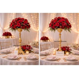 Nuevo centro de mesa decorativo para bodas, portavelas dorado sobre base de trípode con diseño en relieve, soporte para flores - Product Image 3