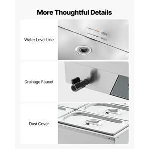 Commercial 1500W <b>Electric</b> Stainless Steel <b>Food</b> <b>Warmer</b> Fast Heating Countertop Buffet Bain Marie Six 1/3 Size Pans for Catering - Product Image 6