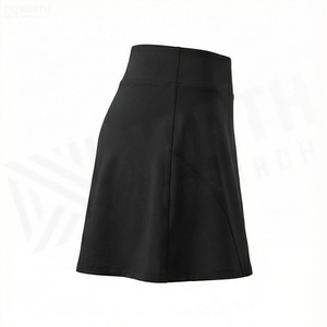 Jupe courte noire pour femme, coupe trapèze, taille élastique, respirante, style sportif, couleur unie, avec poches, pour toutes les saisons - Product Image 3