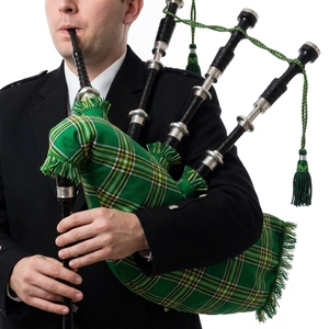 Bagpipes écossais Great Highland, tartan vert, taille standard, bois de rose, montures argentées, ensemble musical fait main - Product Image 3