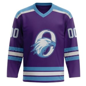 Men Purple Blue Sublimated <b>Ice</b> Hockey Printable Polyester V Neck Jersey Long Sleeve Athletic Sports Uniform Match Wear Clothing - Product Image 1