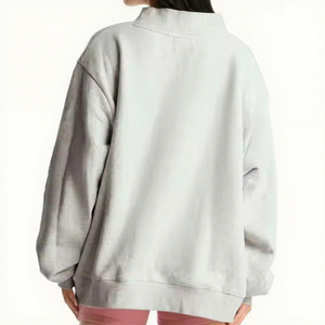 Sudadera Oversize de Cuello Alto para Mujer, Color Gris Sólido, 100% Algodón, Hombros Caídos, Manga Larga, Ropa Casual de Otoño - Product Image 6