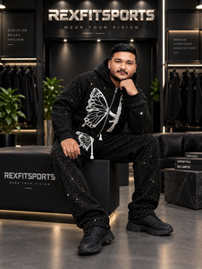 Ensemble survêtement homme personnalisé avec strass, impression sérigraphique, sweat à capuche zippé et pantalon de survêtement, streetwear de luxe, fabricant OEM, marque privée - Product Image 3