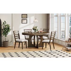 Set da Pranzo Retrò TREXM 5 Pezzi: Tavolo Rotondo Allungabile per 4 Persone con Prolunga Centrale Rimovibile da 40 cm e Sedie - Product Image 6