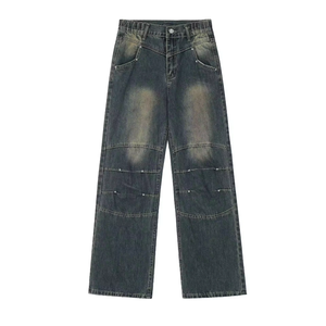 High Waist Wide Leg Denim Pants <b>Men</b> Loose Fit Black Stonewashed Cotton Rivet Decoration Autumn Casual Style <b>Men's</b> - Product Image 3